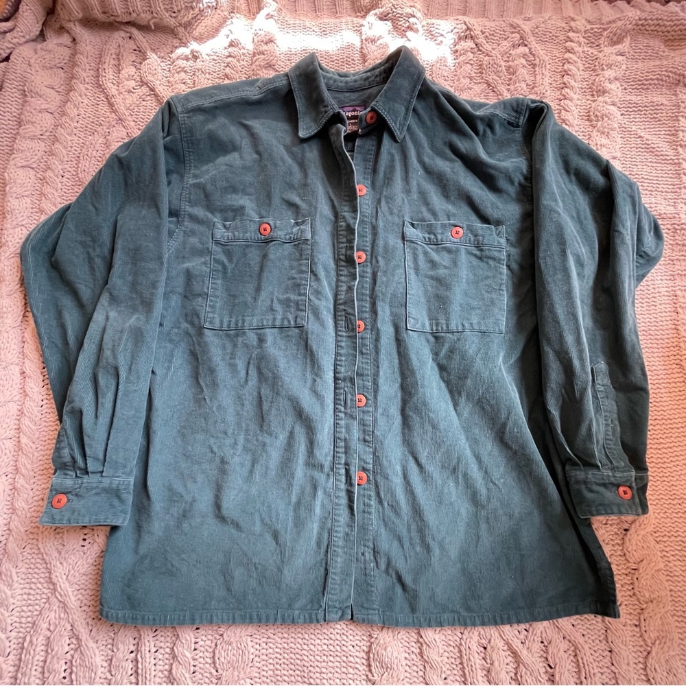Patagonia Teal Blue Corduroy Button Down Shirt Sz L
